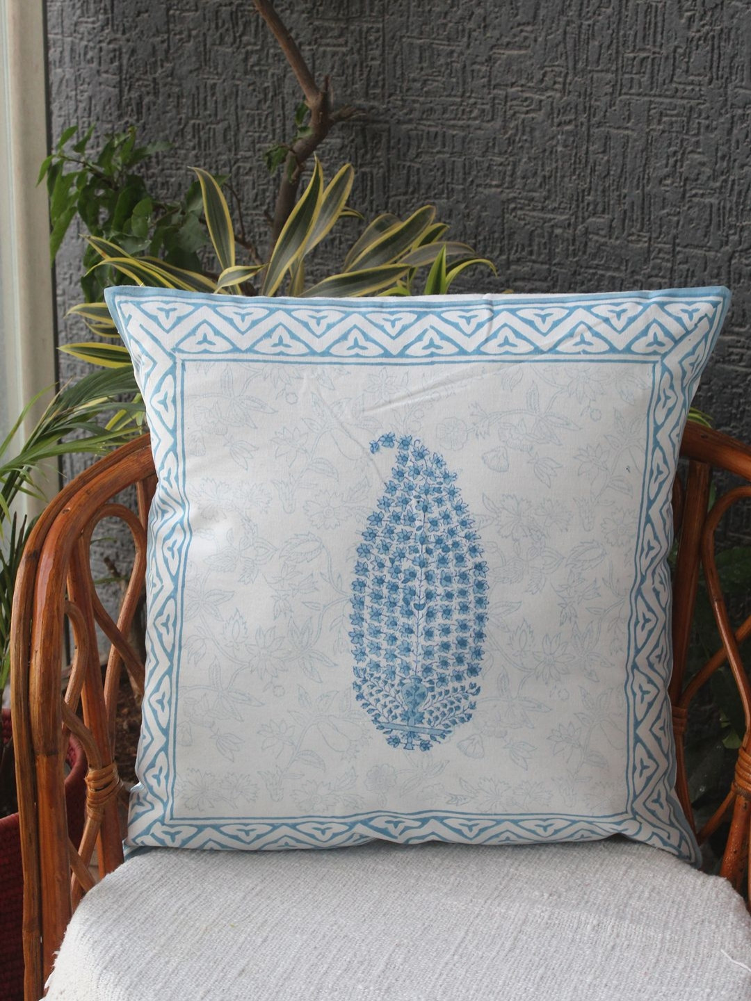 Weaves of Tradition White Ethnic Motifs Cotton Lightweight Square Cushion Cover -16x16In