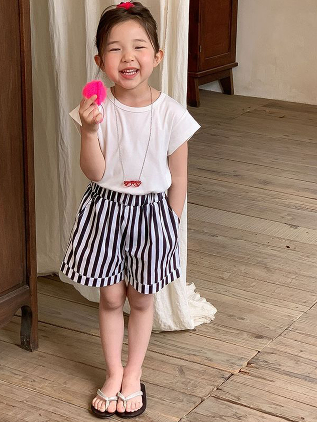 LULU & SKY Girls Striped Low-Rise Technology Shorts