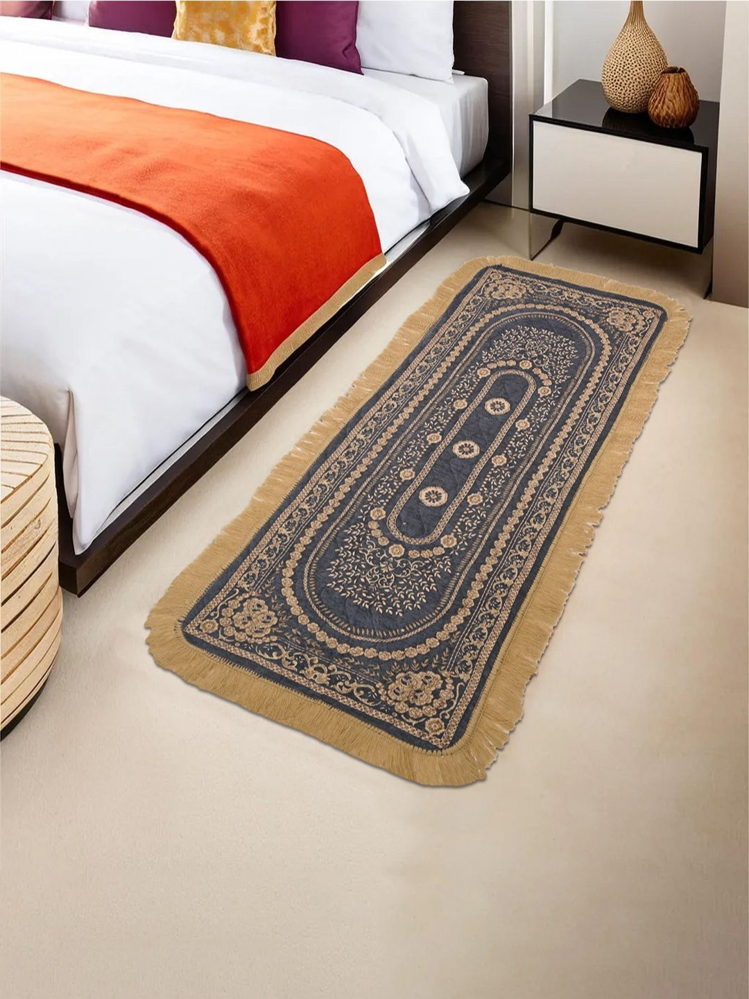 Aura Brown & Grey Printed Rectangular Anti-Slip Long-Lasting Floor Runner