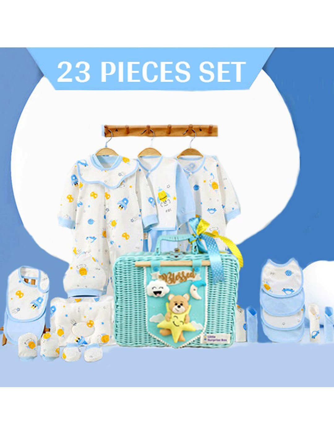 Little Surprise Box LLP Infants 23-Pcs Blue Rocket Newborn Baby Girl/Baby Boy Gift Hamper