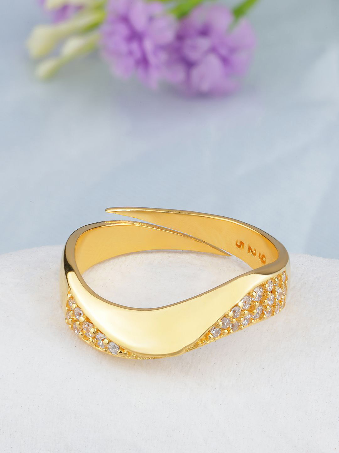 MAIRA 925 Sterling Silver Gold-Plated Cubic Zirconia Adjustable Finger Ring