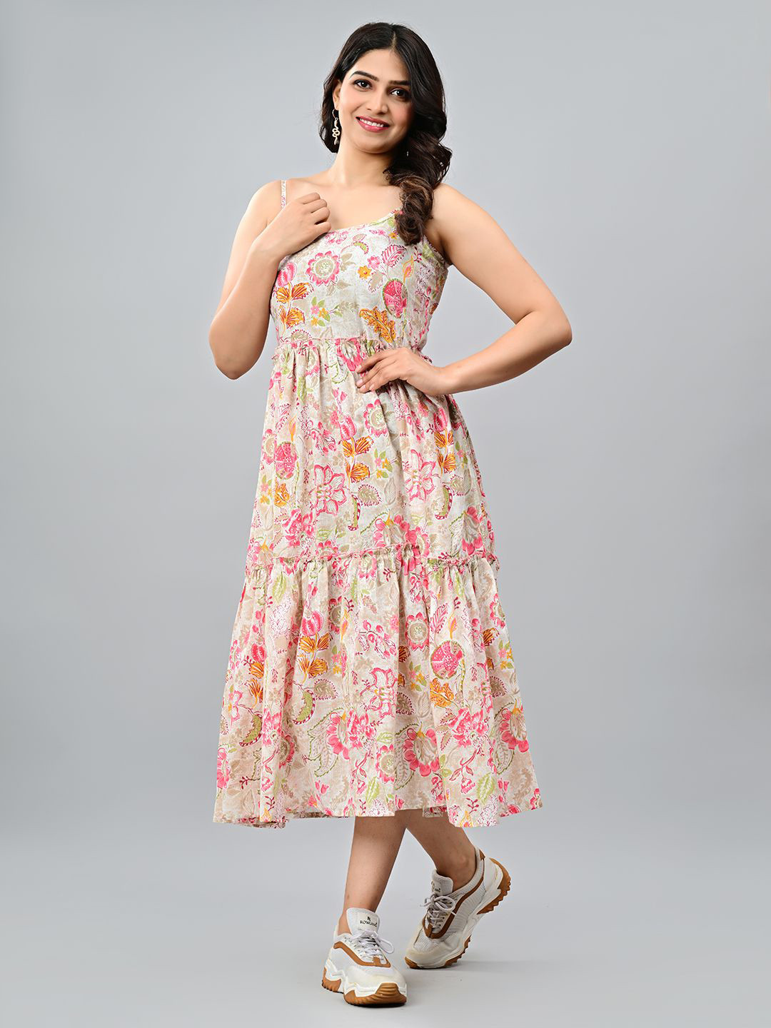 CORDSET Floral Print Fit & Flare Midi Dress