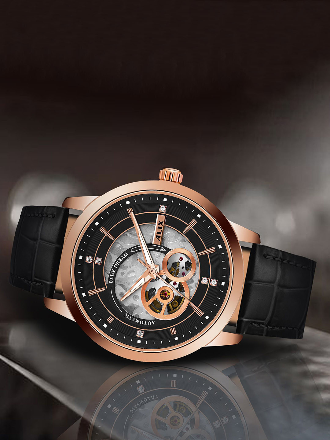 ALIX Men Dial & Leather Straps Analogue Chronograph Watch AL2910_RGBB