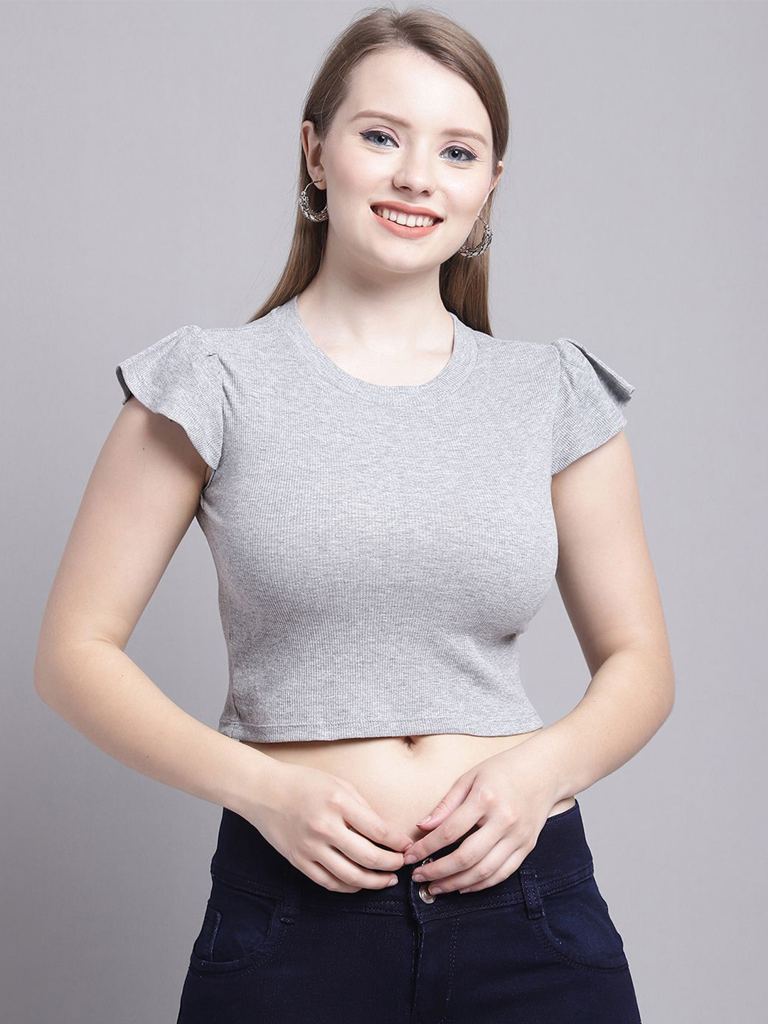 GRACIT Bell Sleeve Cotton High-Low Crop Top