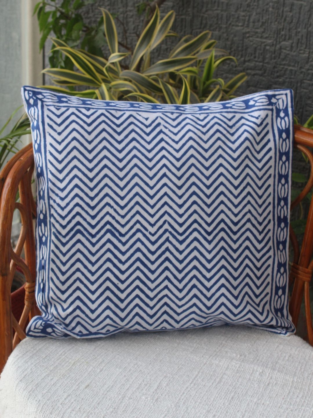Weaves of Tradition White & Blue Ethnic Motifs Square Cushion Covers