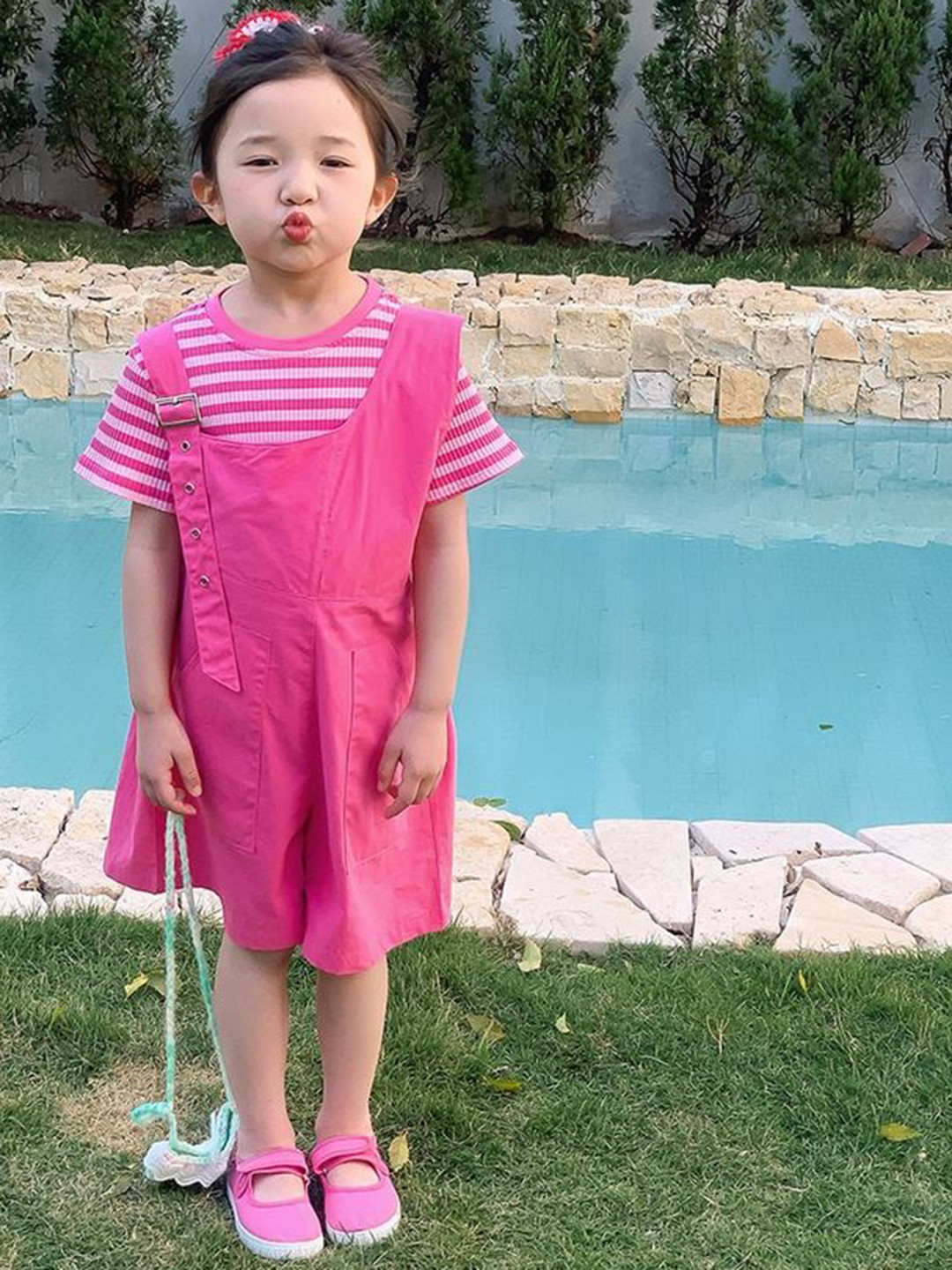 LULU & SKY Girls Wide Leg Short Dungaree