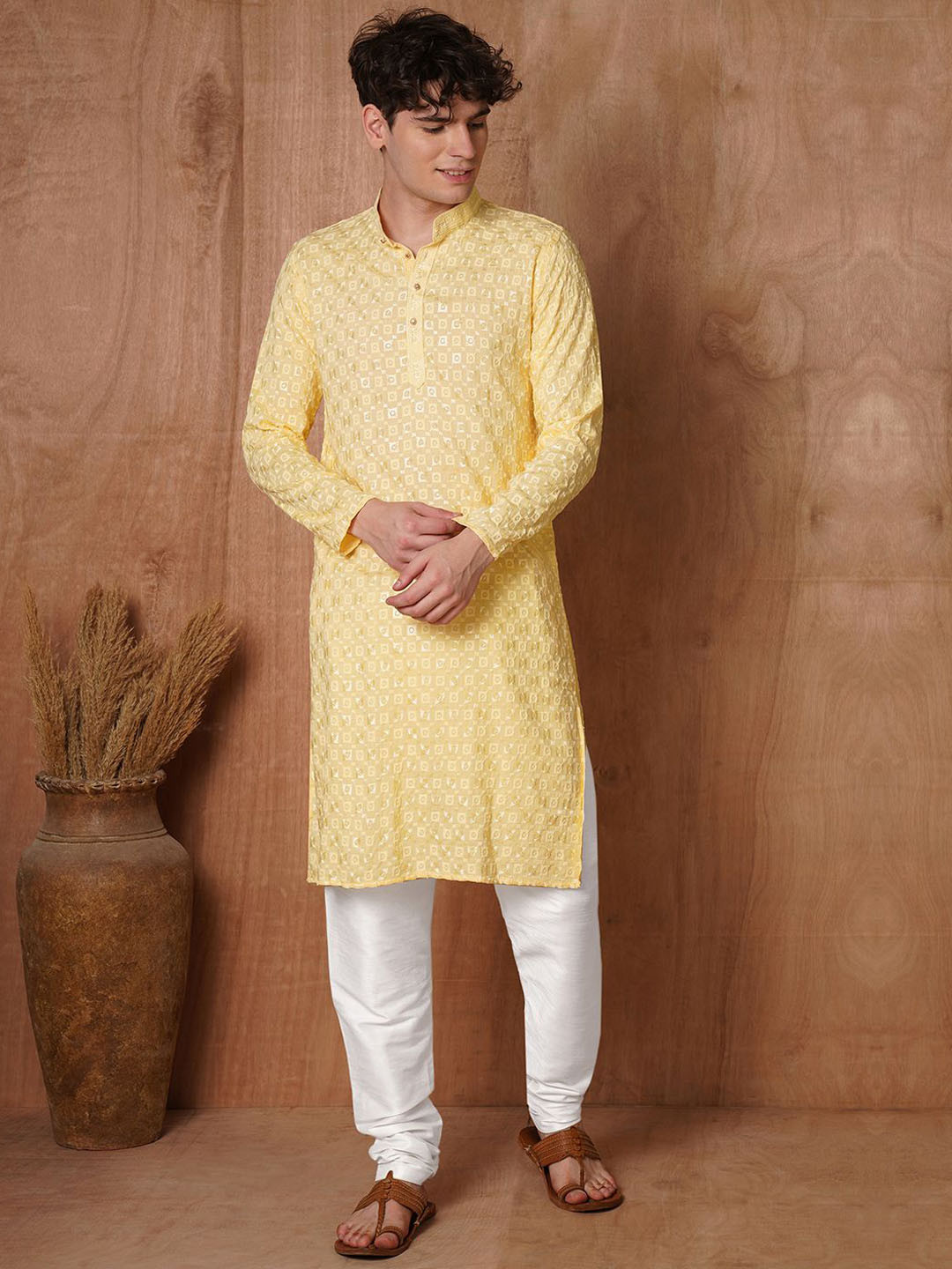 TRYBUY.IN Men Ethnic Motifs Printed Chikankari Indie Prints Kurta