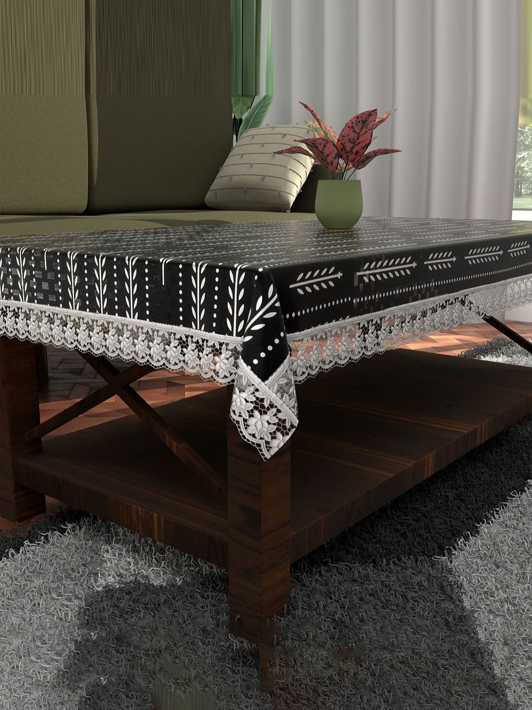 Aura White Set of 2 Floral Cotton 6-Seater Table Cover with Embroidered details