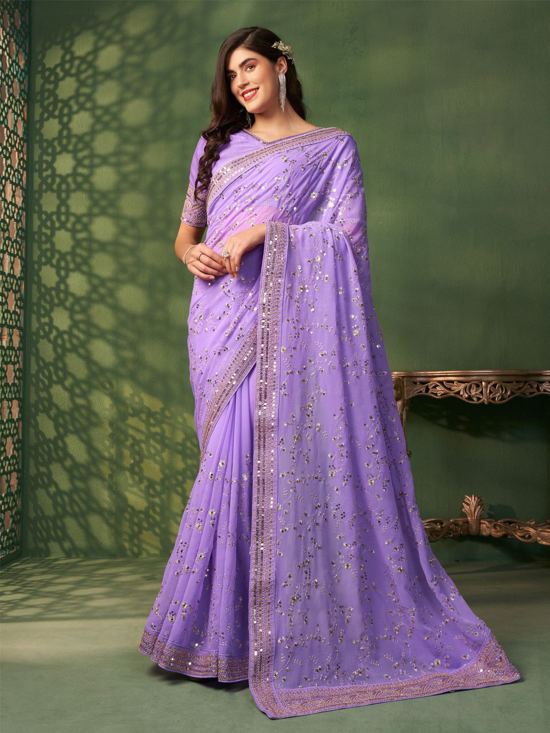 Sangria Embroidery Sequin Saree With Blouse