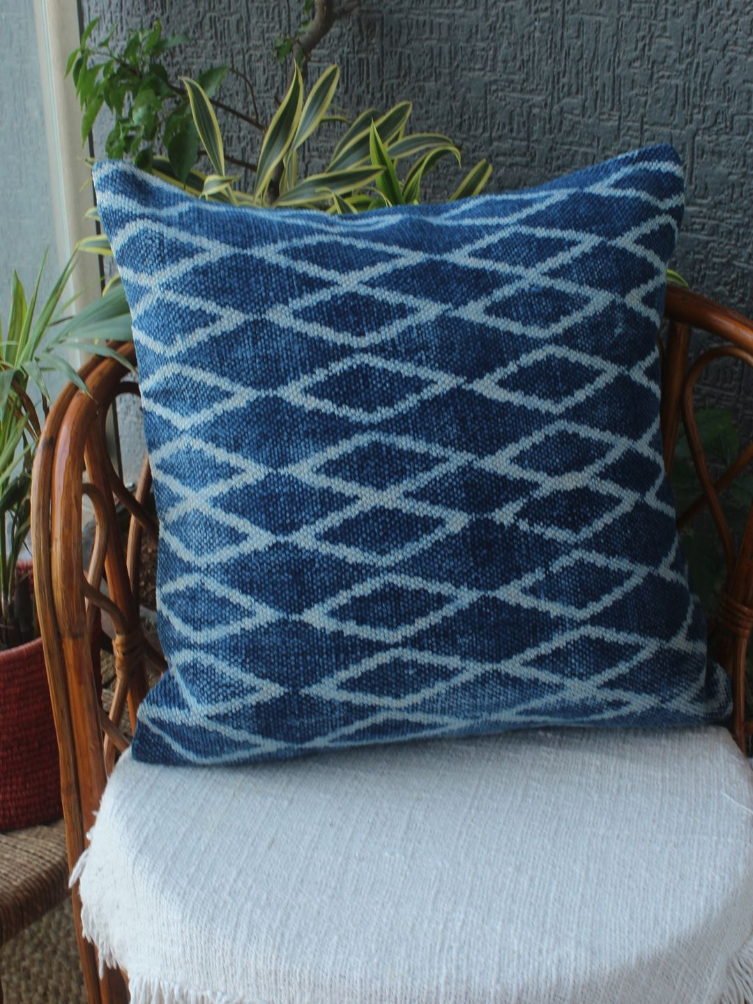Weaves of Tradition Blue & White Geometric Square Cushion Covers