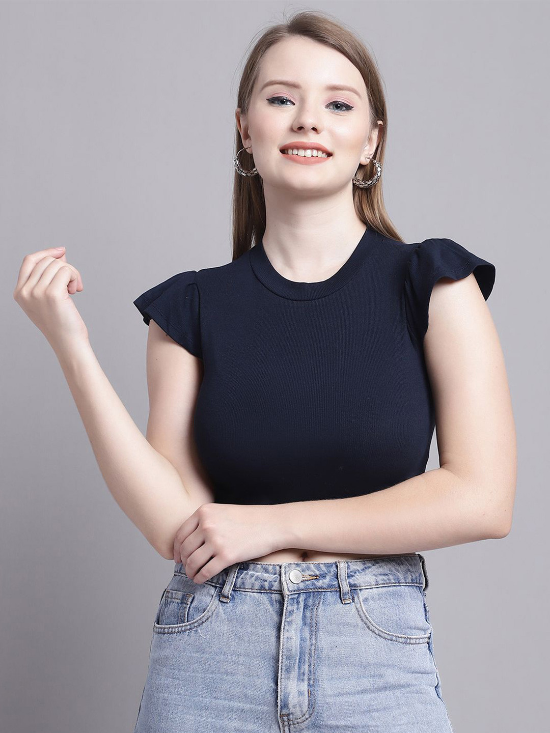 GRACIT Bell Sleeve Cotton High-Low Crop Top
