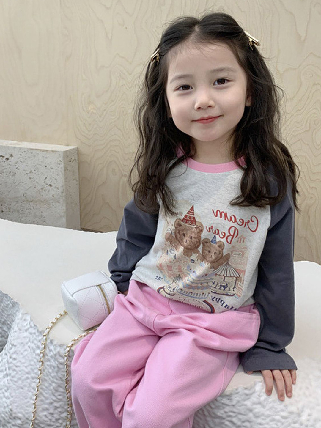 LULU & SKY Girls Biker Printed V-Neck Cut Outs T-shirt