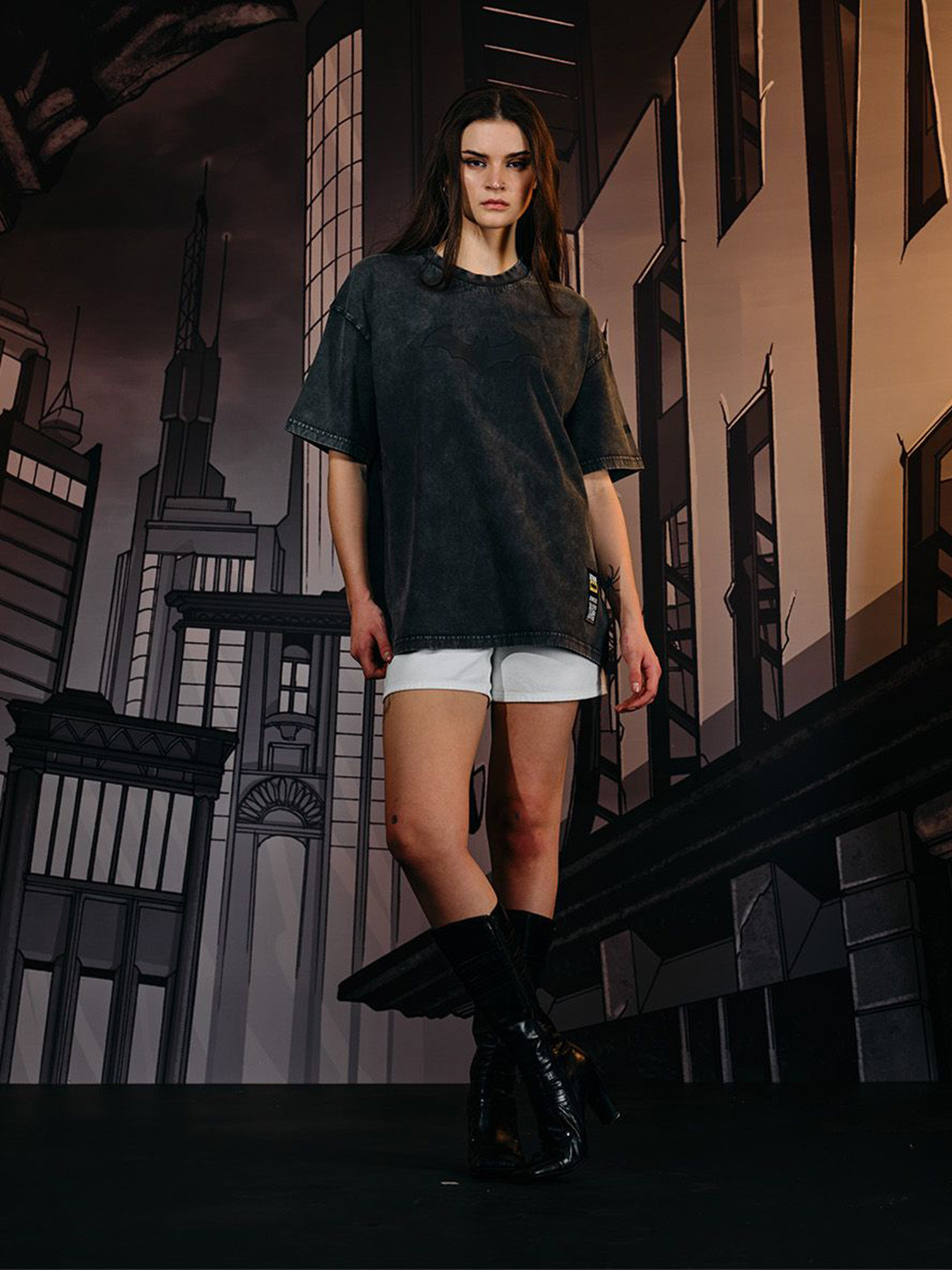 Bonkers Corner Women Batman Printed Oversized T-shirt