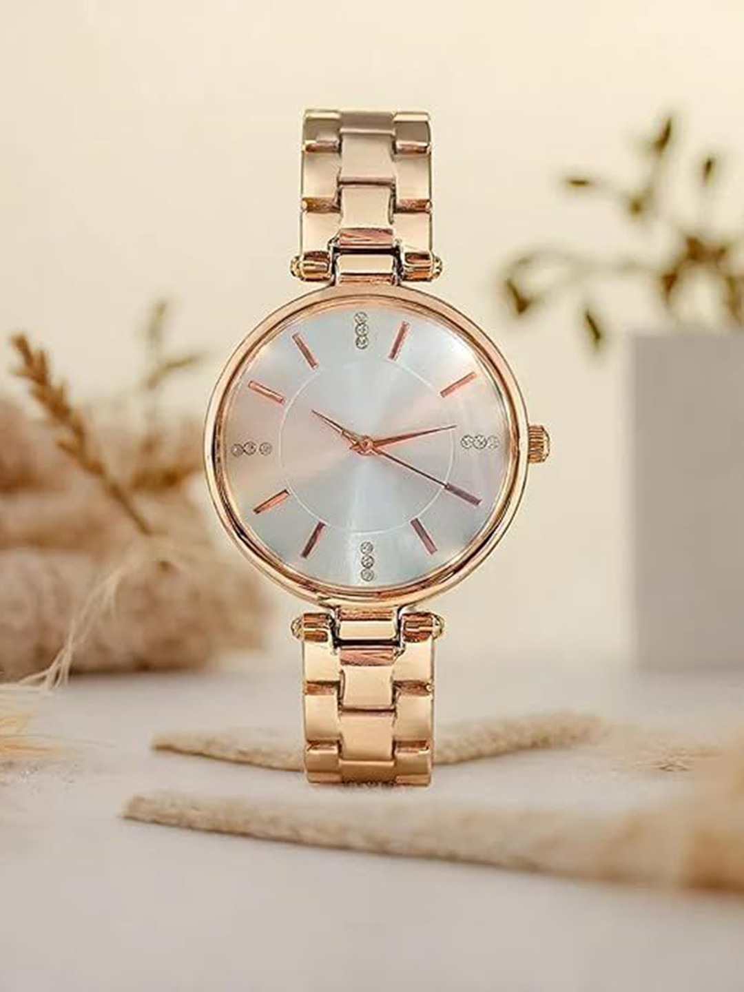 THE SHOPOHOLIC Women Diamond Studded Dial Wrist Watch - ROSE