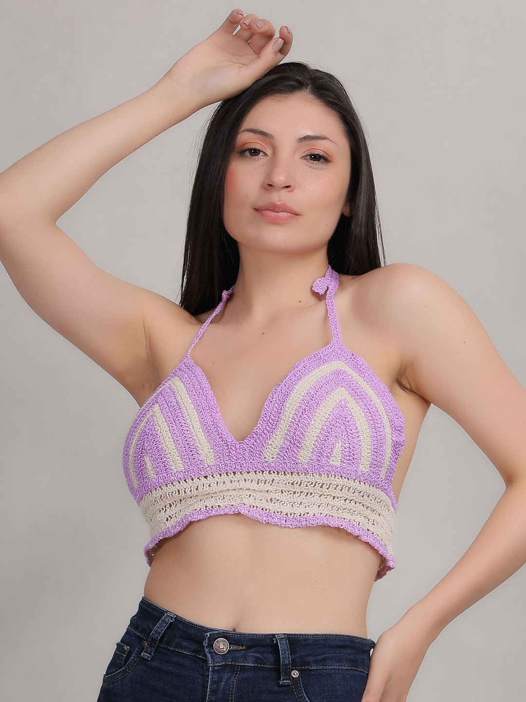 Fabme Halter Neck Crochet Bralette Crop Top