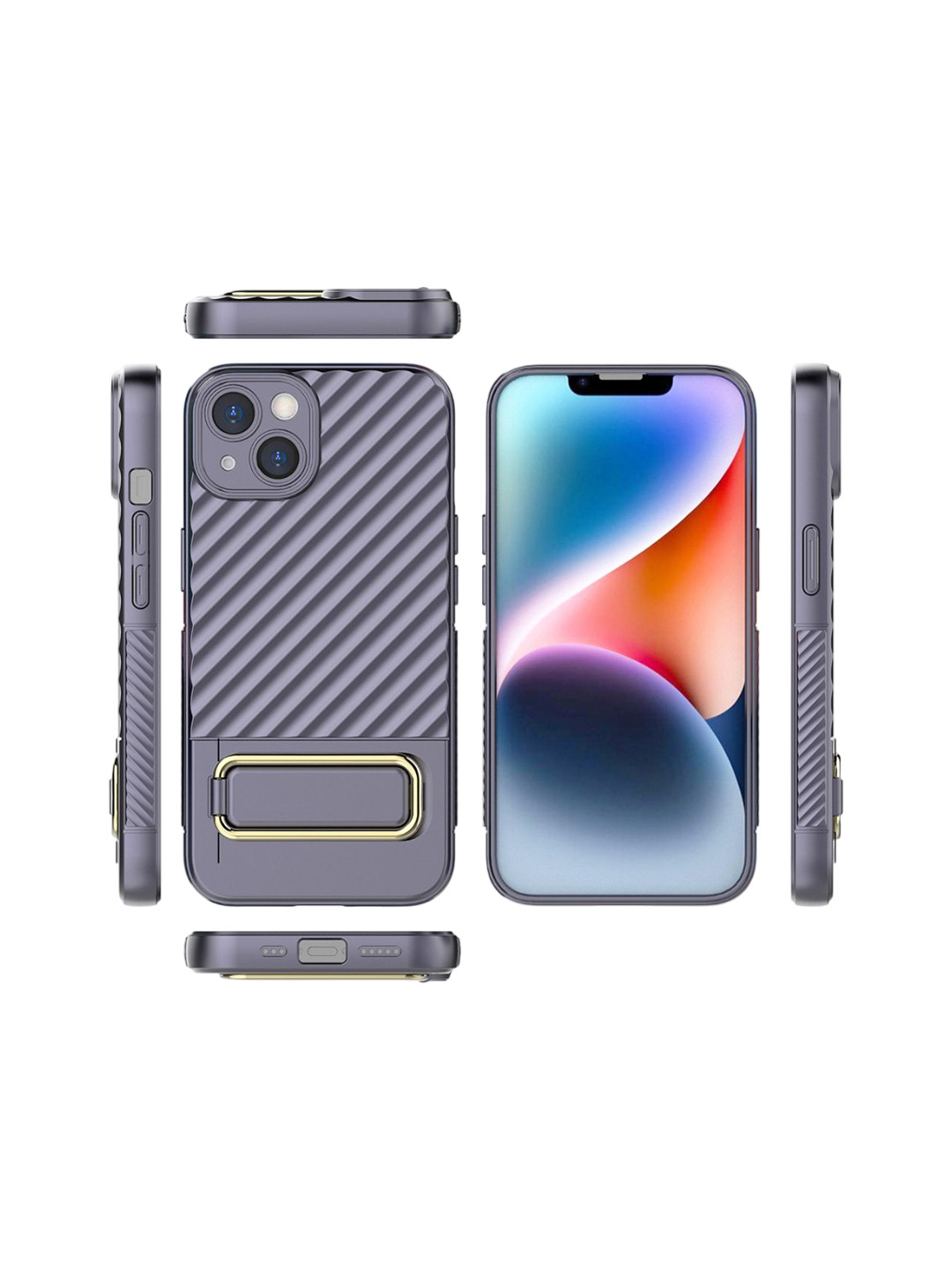 QRIOH iPhone 14 Plus Purple Back Cover with Gold Metal Kickstand