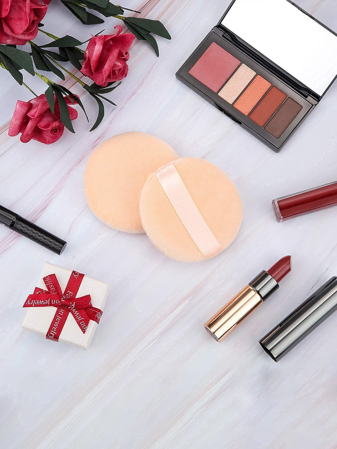 Beautiflame Set Of 5 Round & Heart Shape Powder Puff