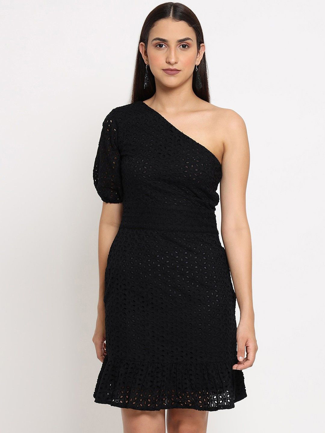 MARC LOUIS Print One Shoulder A-Line Midi Dress