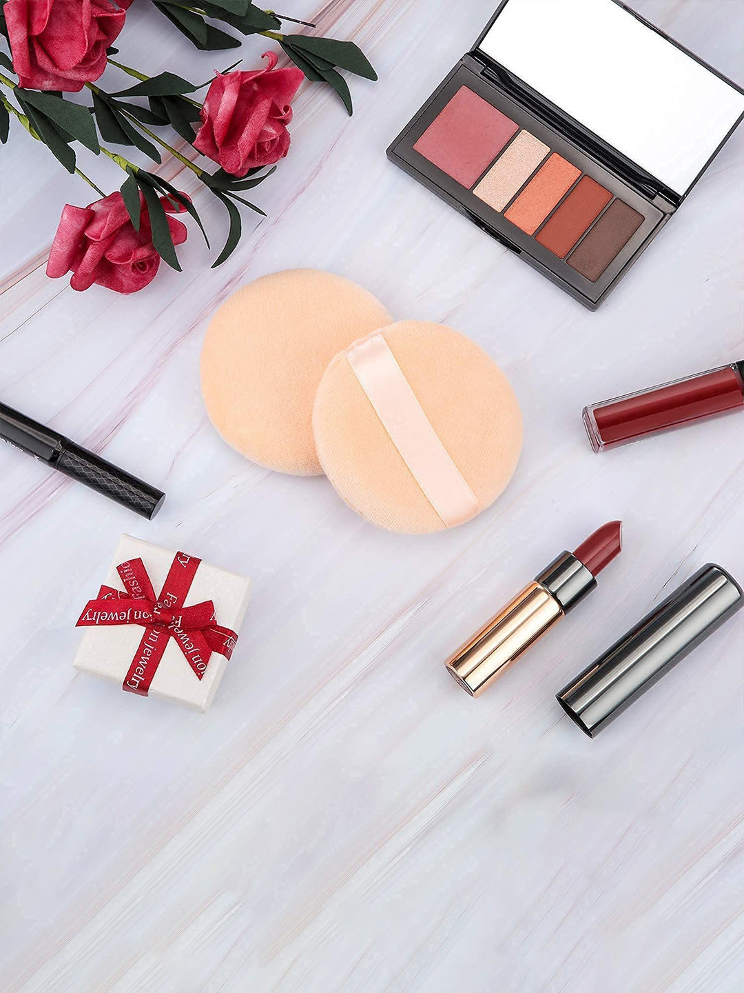 Beautiflame Set Of 5 Round Powder Puff With Finger Puff & Makeup Remover Pads