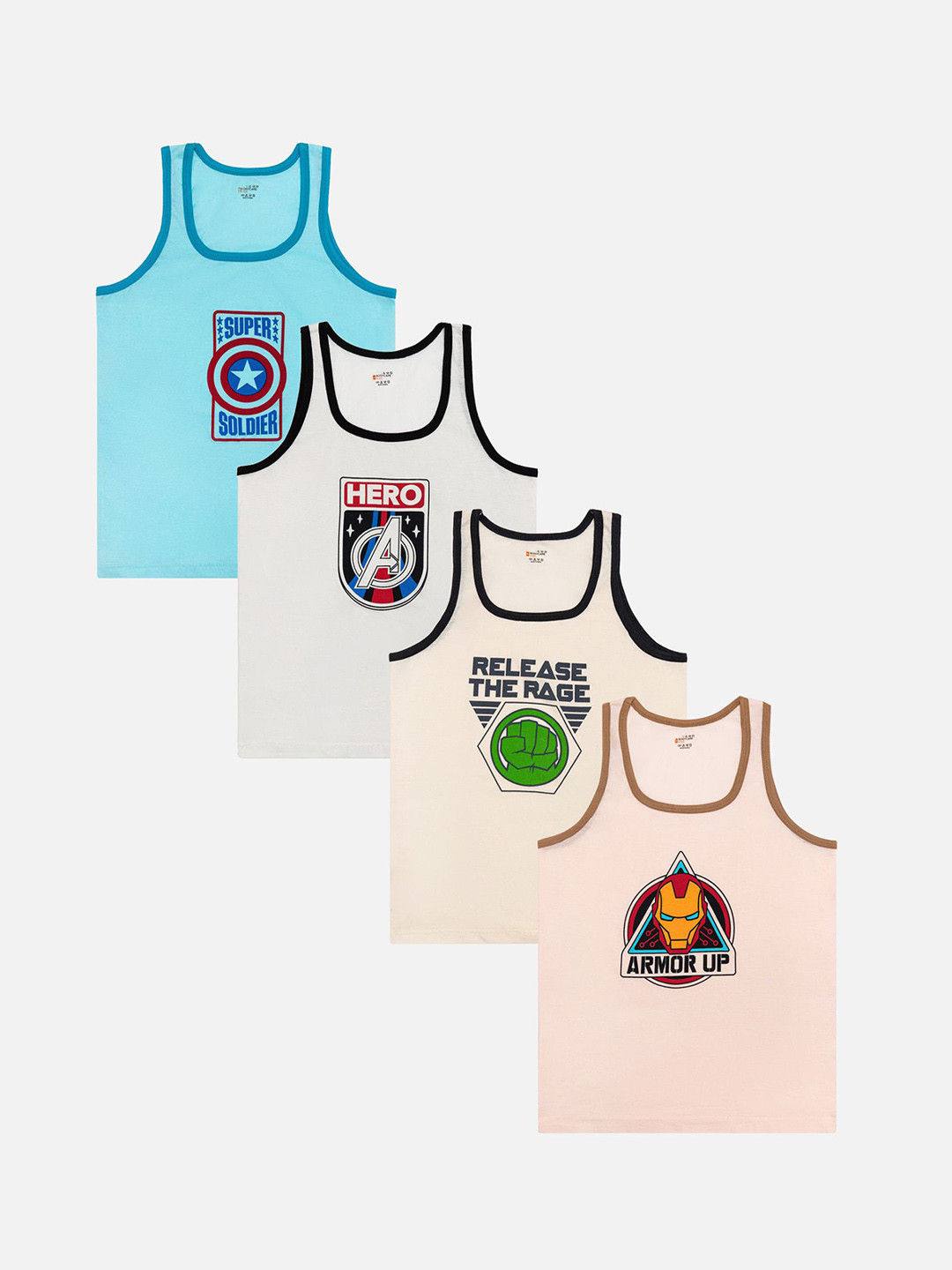 Bodycare Boys Pack Of 4 Assorted Round Neck Innerwear Vests KIA2529-PK007_P4