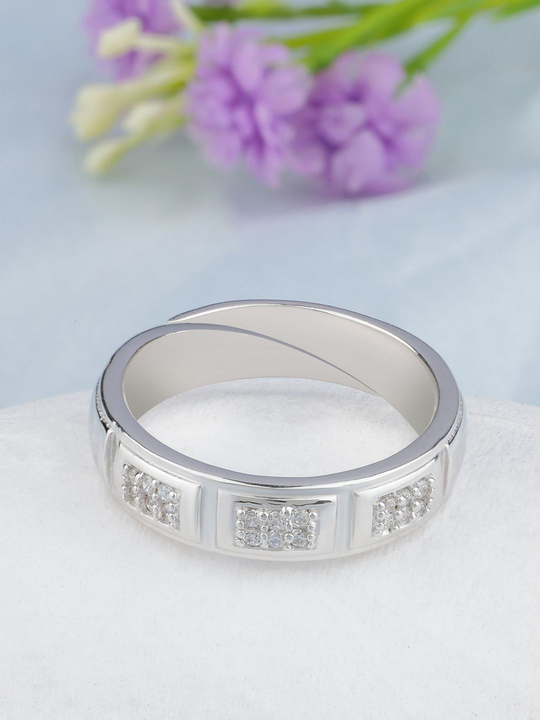 MAIRA 925 Sterling Silver Silver-Plated Cubic Zirconia Adjustable Finger Ring