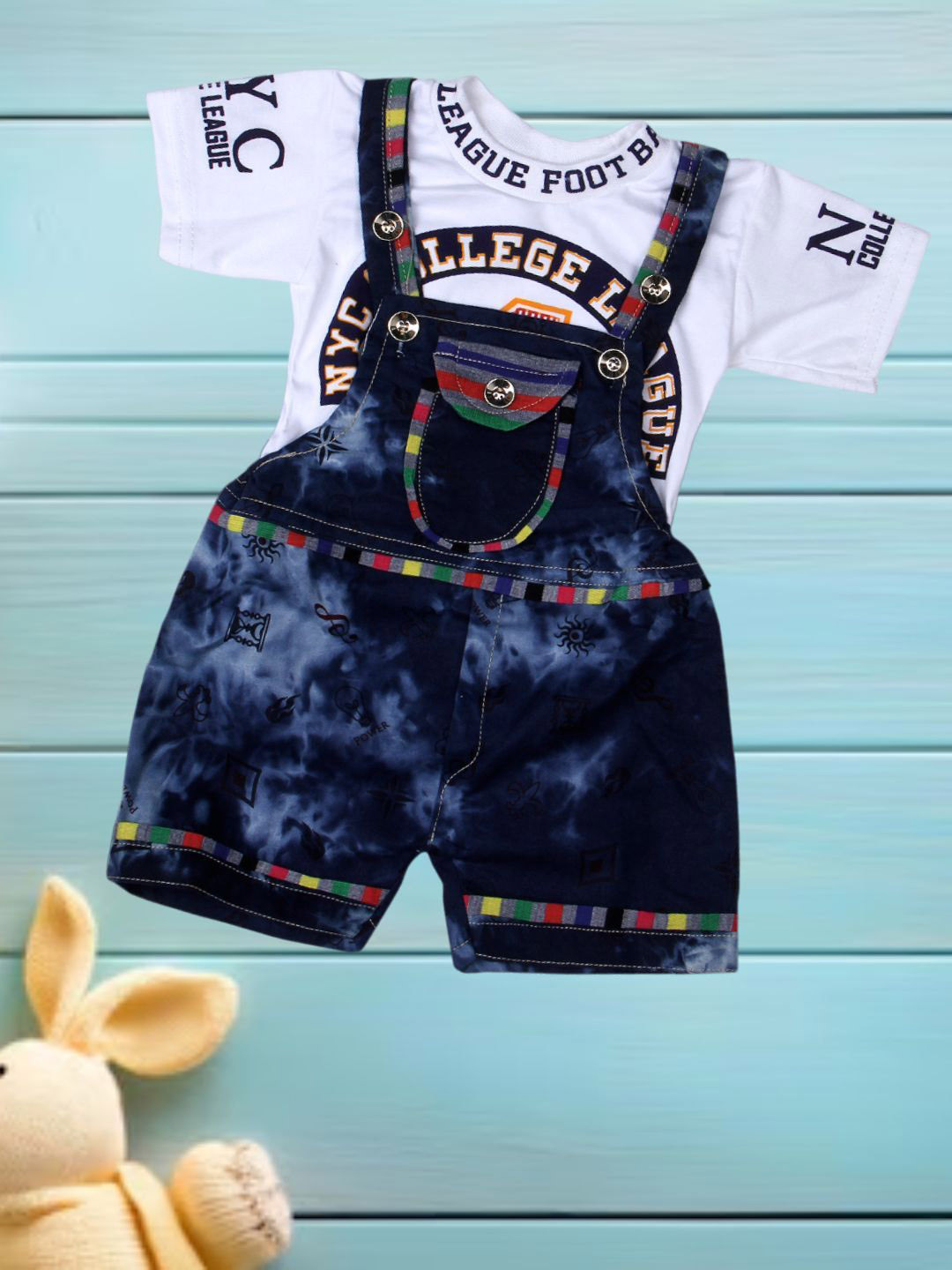 BAESD Infants Short Dungaree With Printed T-Shirt