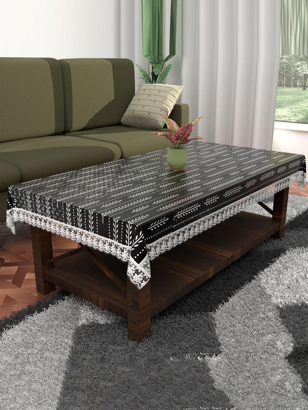 Aura White Floral Plastic 4-Seater Table Cover with Embroidered details