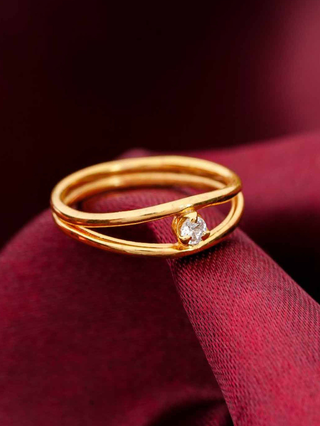 Soraya Luxe 925 Sterling Silver Gold-Plated CZ Studded Eclipse Finger Ring