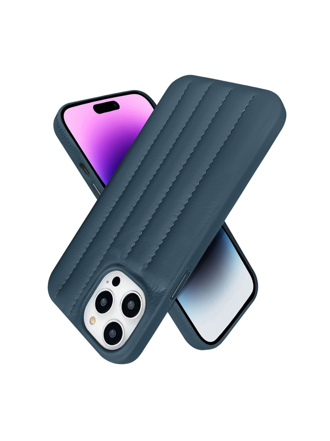 QRIOH iPhone 14 Pro Indigo Blue Stitch Leather Case