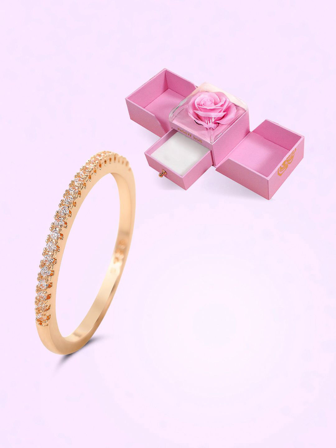 Peora Rose Gold-Plated Cubic Zirconia Finger Ring With Jewellery Box