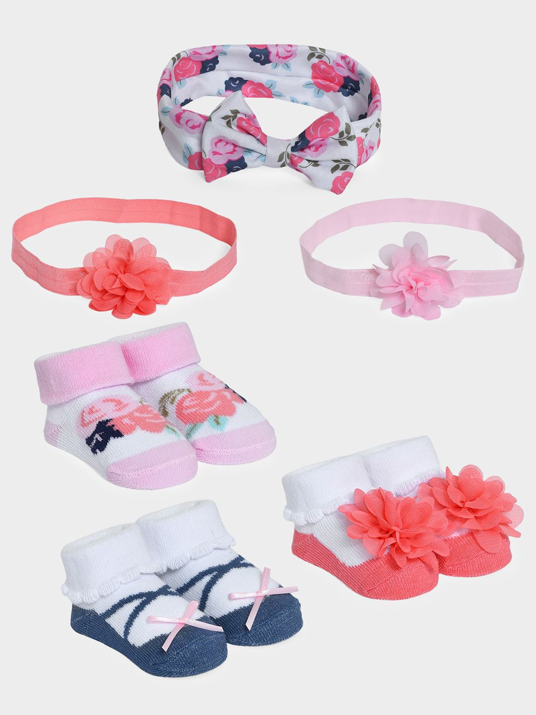 MiArcus Infant Girls 6-Pcs Printed Socks & Headband Baby Apparel Gift Set