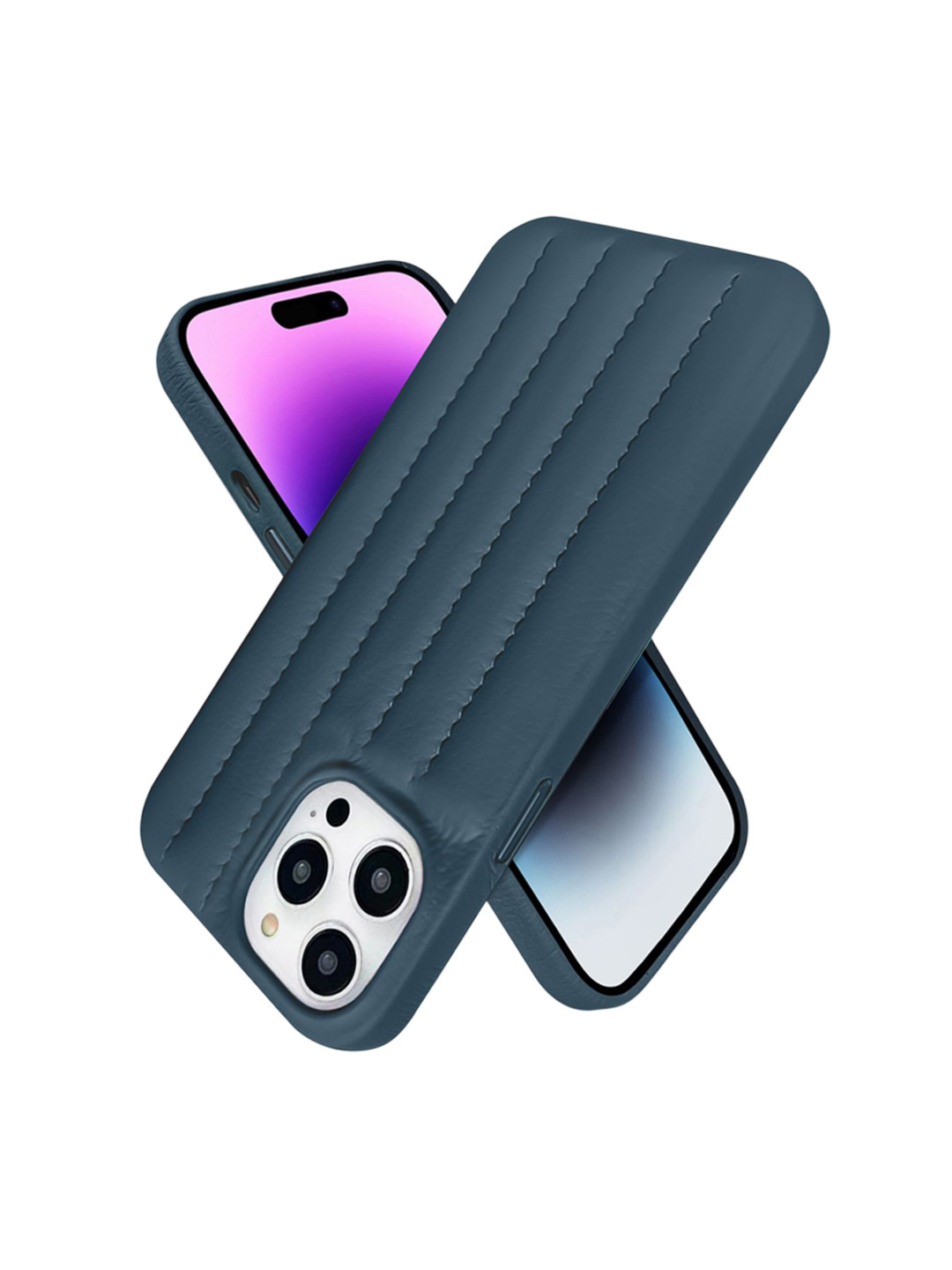 QRIOH iPhone 14 Pro Max Indigo Blue Stitch Leather Case