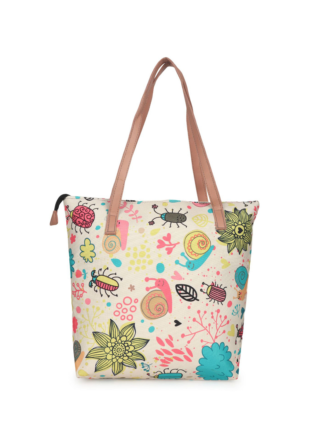 LADY QUINTON Floral Printed PU Oversized Shopper Handheld Bag with Applique