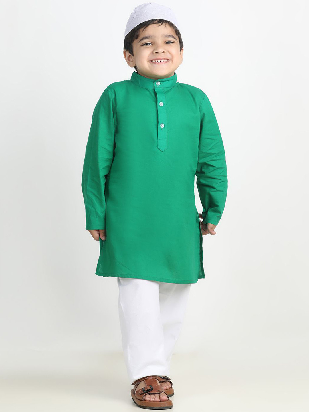 Cutiekins Boys Solid Regular Kurta and Pyjama with Cap