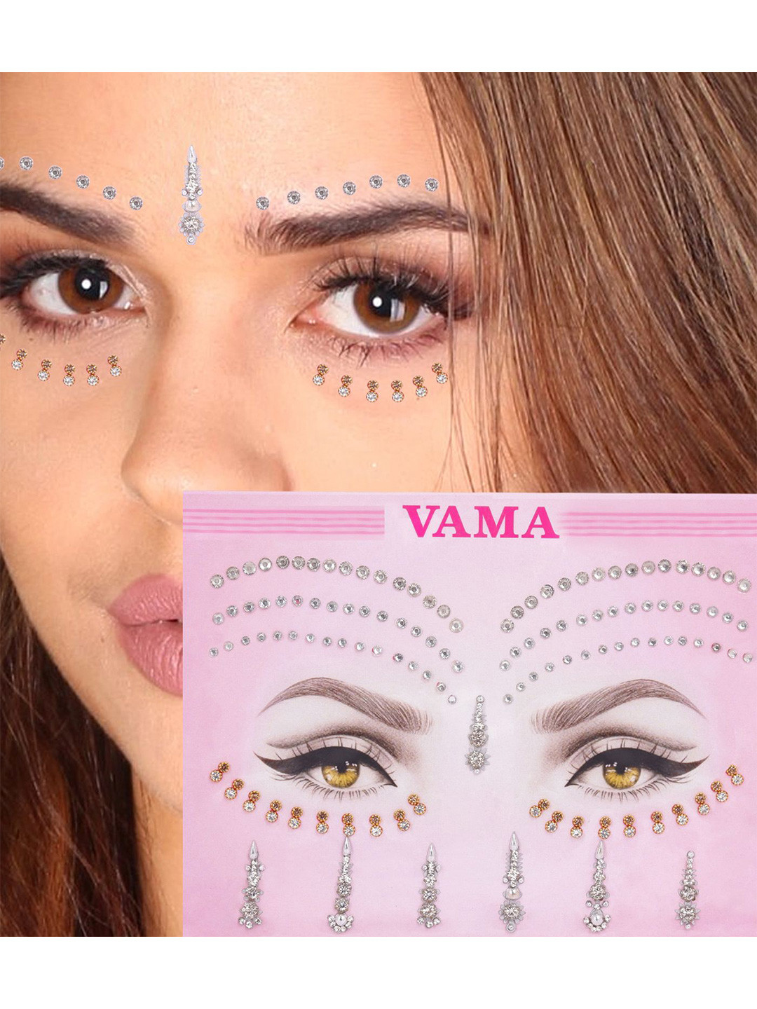 VAMA Women 143 Pcs Silver Rhinestone Bindis
