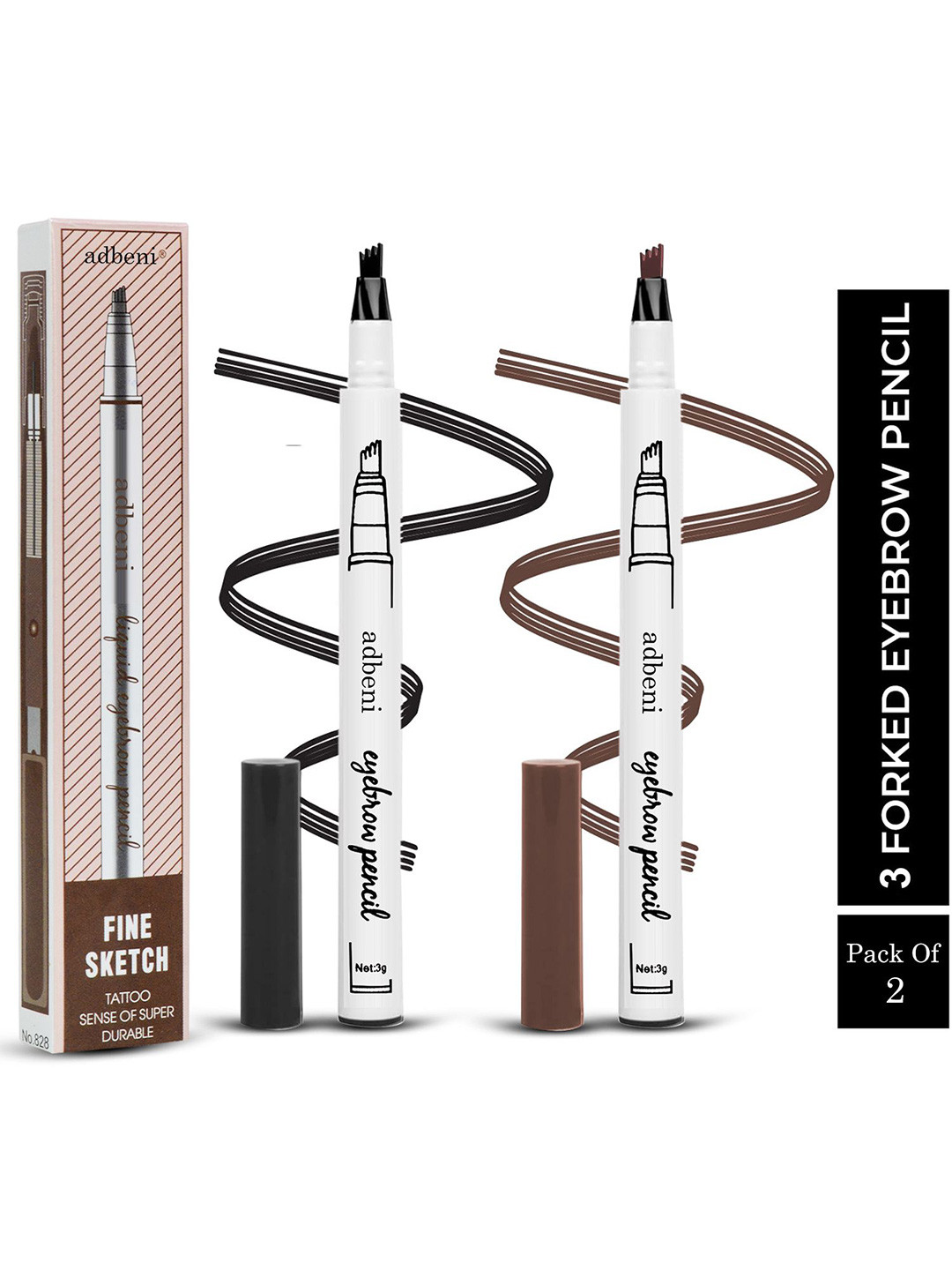 Adbeni Set Of 2 4 Tip Microblade Smudge Proof Eyebrow Pencil- 3 g Each- Black- Brown
