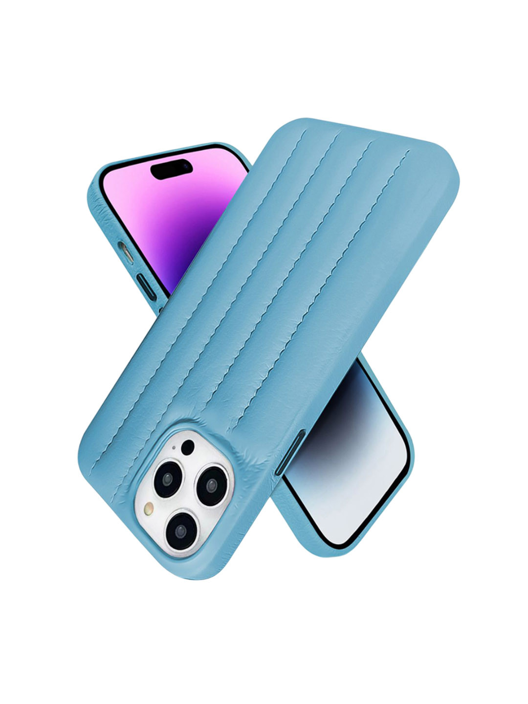 QRIOH iPhone 14 Pro Max Sky Blue Stitch Leather Case