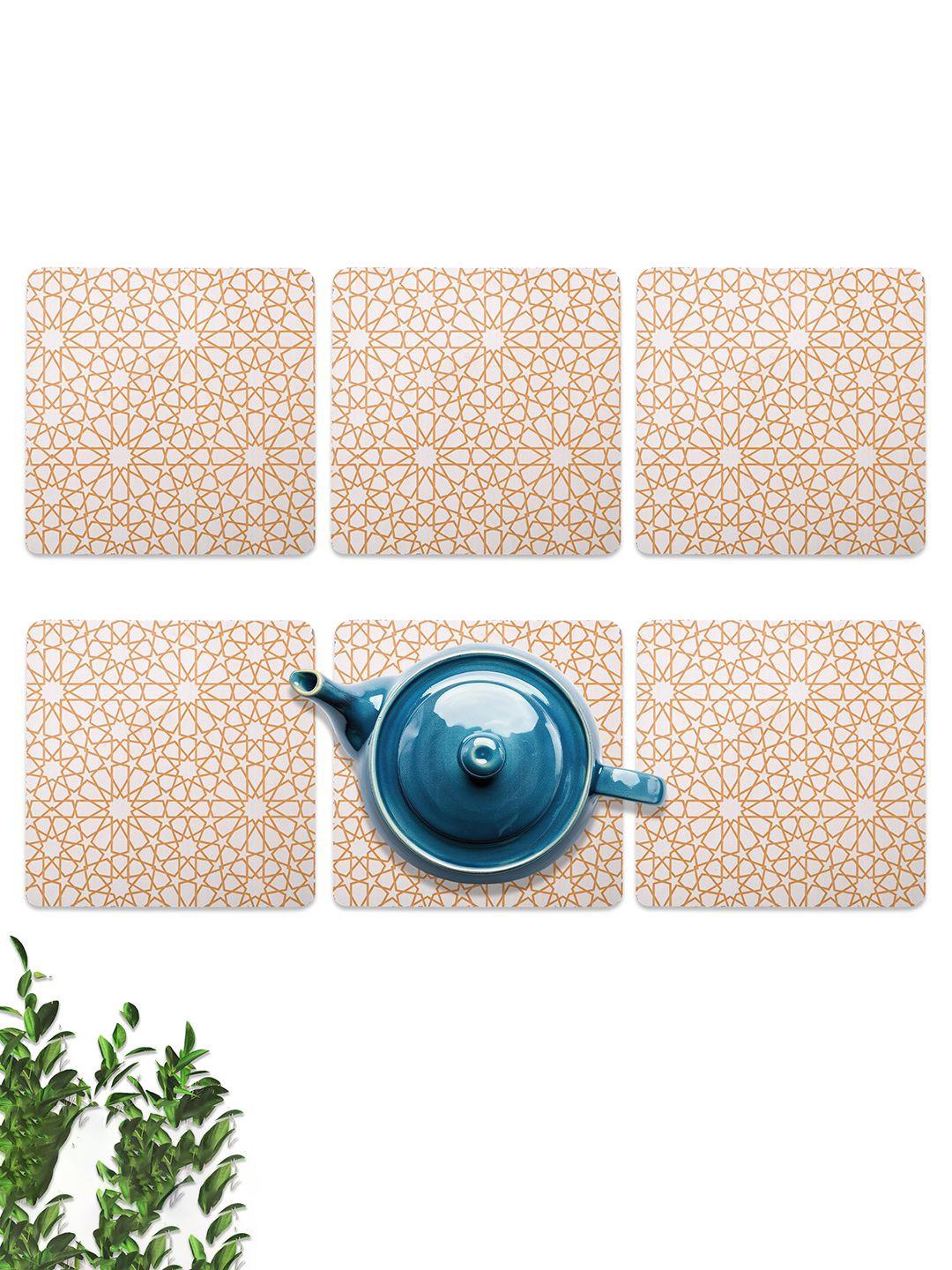 Kuber Industries 6-Pcs Beige Wooden Square TeaCoaster