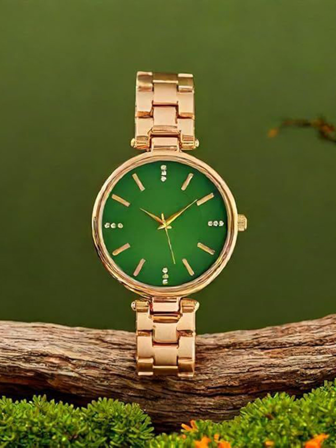 THE SHOPOHOLIC Women Diamond Studded Dial Wrist Watch RT - GREEN