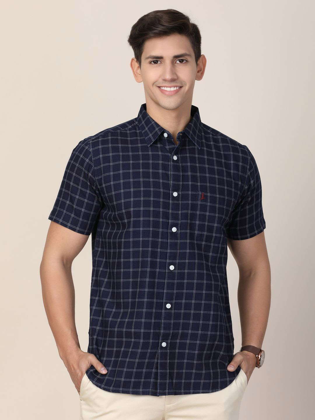 MERCHANT MARINE Men Standard Slim Fit Windowpane Checks Sheer Checked Casual Shirt