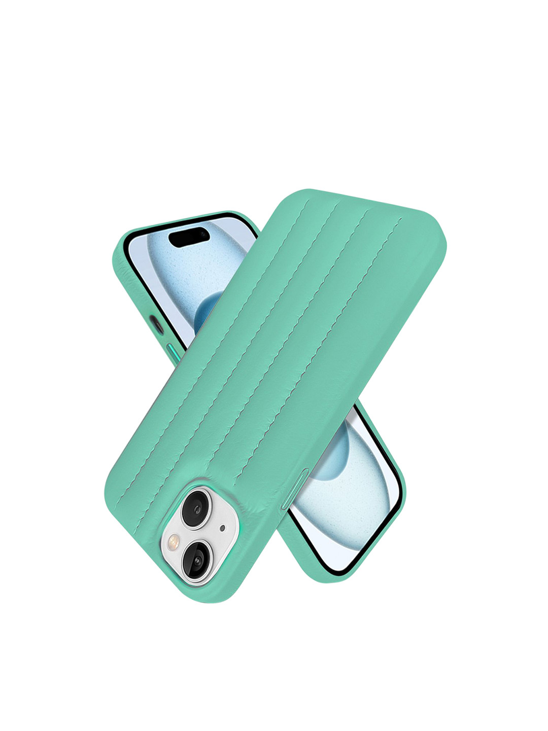 QRIOH iPhone 15 Plus Sea Blue Stitch Leather Case