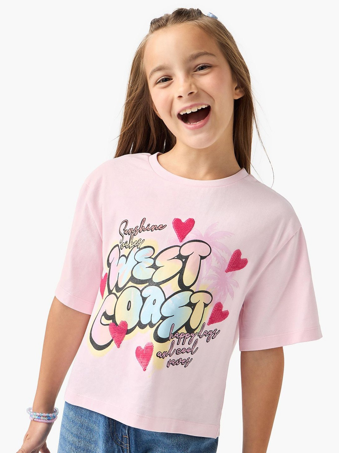 Juniors by Babyshop Girls Printed Extended Sleeves Applique Boxy T-shirt