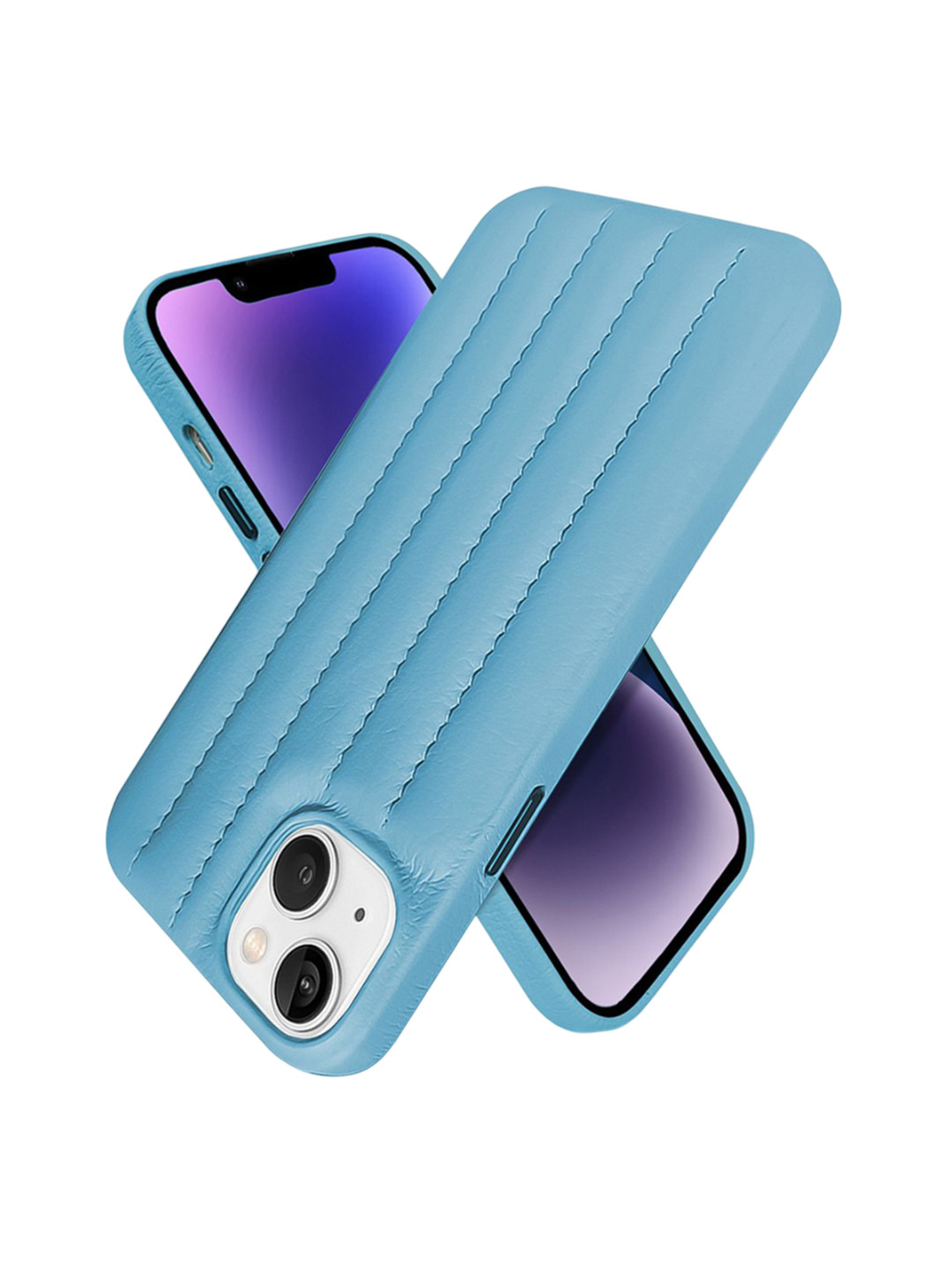 QRIOH iPhone 14 Plus Sky Blue Stitch Leather Case