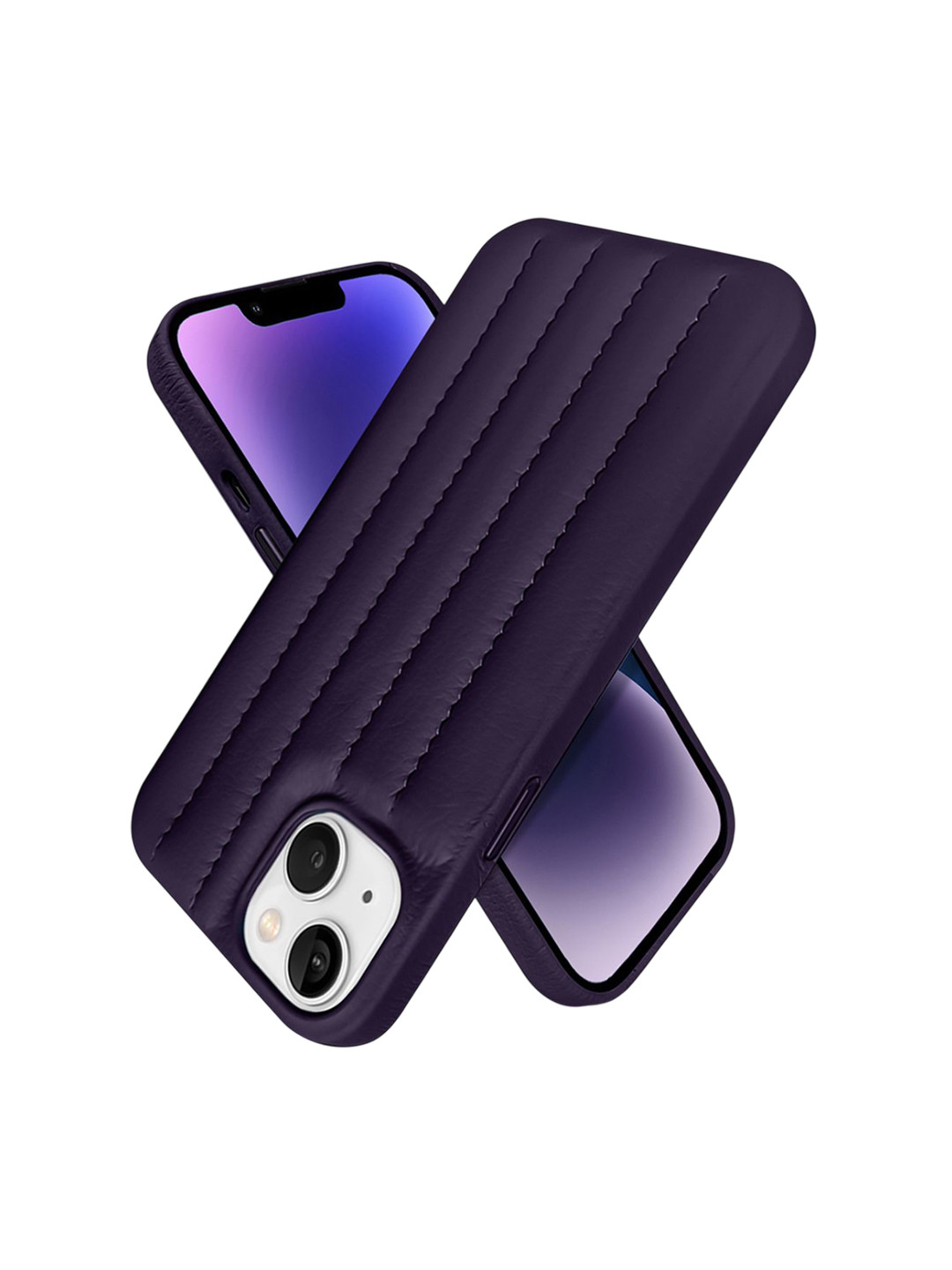 QRIOH iPhone 14 Plus Dark Cherry Stitch Leather Case