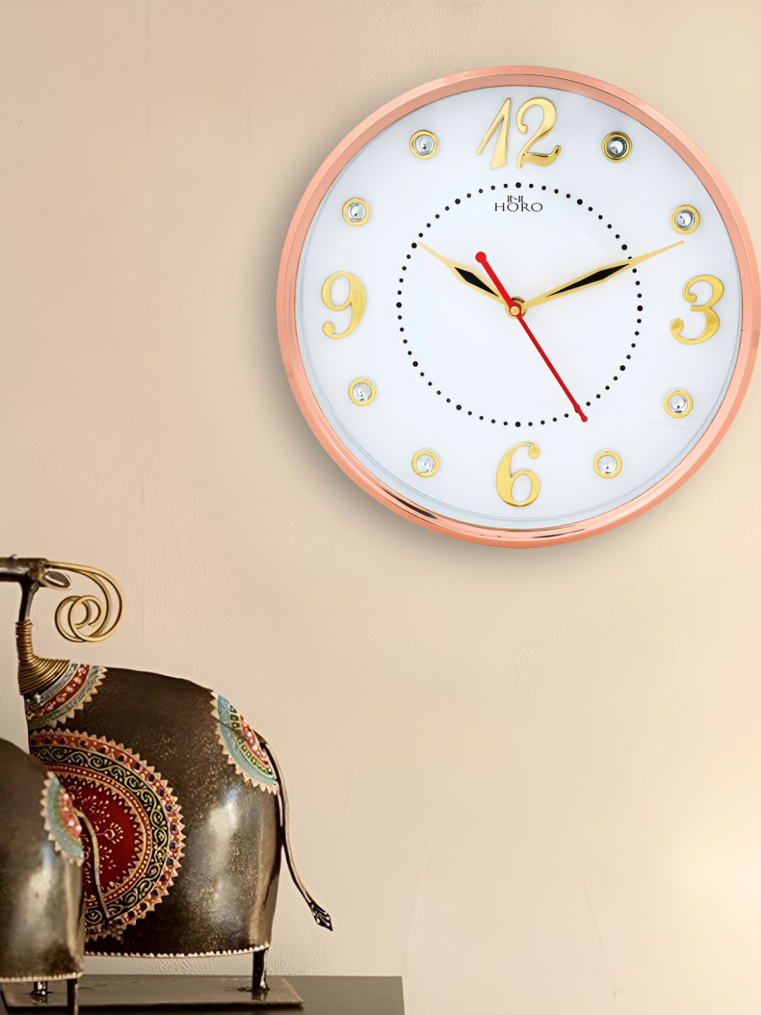 Horo Pink Plastic Handcrafted Round Battery Analogue Wall Clock-28cm