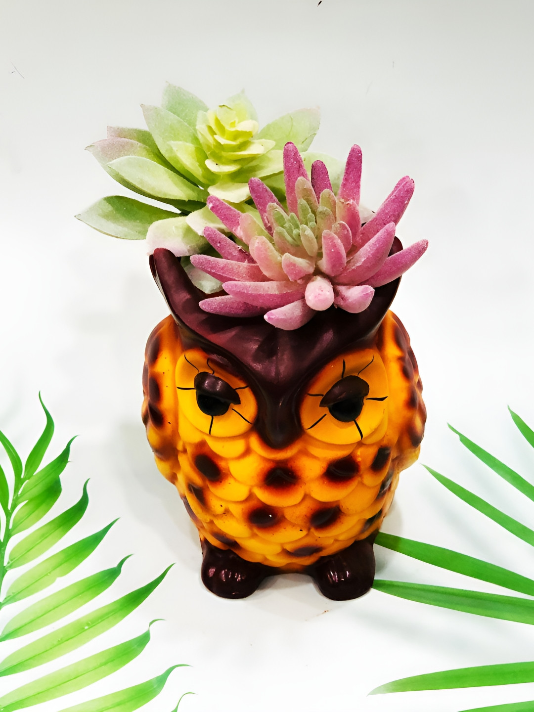 ShopMeFast Brown & Yellow Resin Lucky Owl Flower Planters