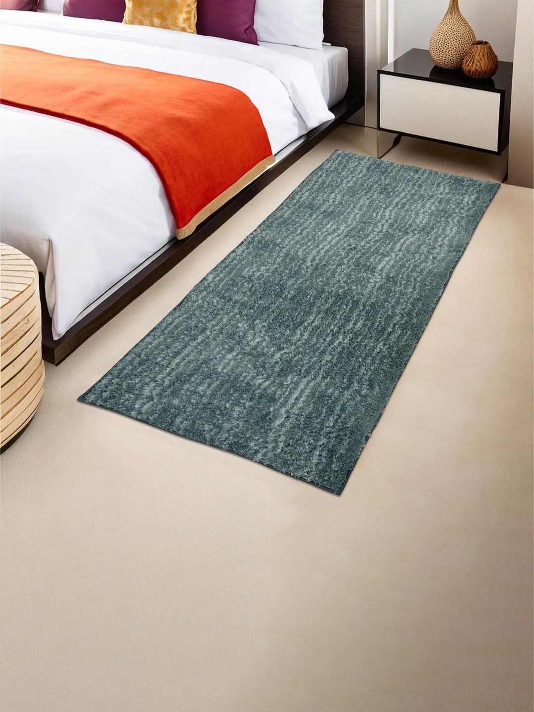 Aura Light-Green & White Striped Rectangular Anti-Slip Long-Lasting Floor Runner