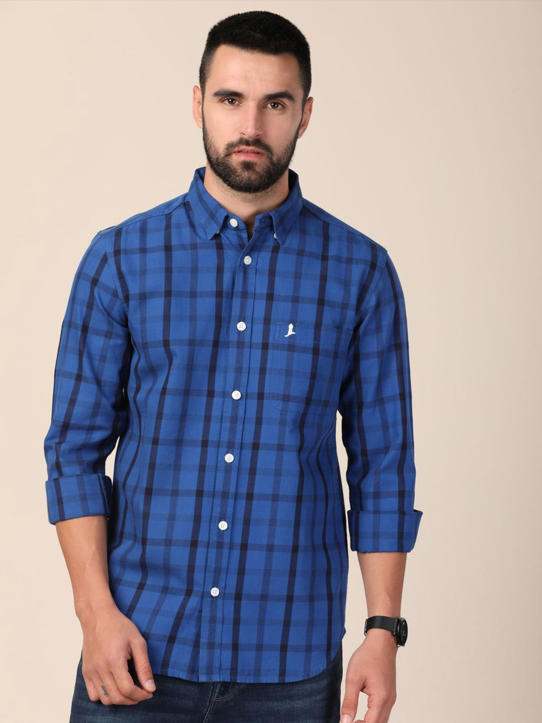 MERCHANT MARINE Men Standard Slim Fit Windowpane Checks Sheer Checked Casual Shirt