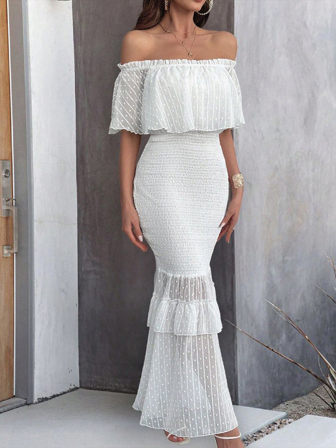 bebe Off-Shoulder Cape Sleeve Maxi Dress