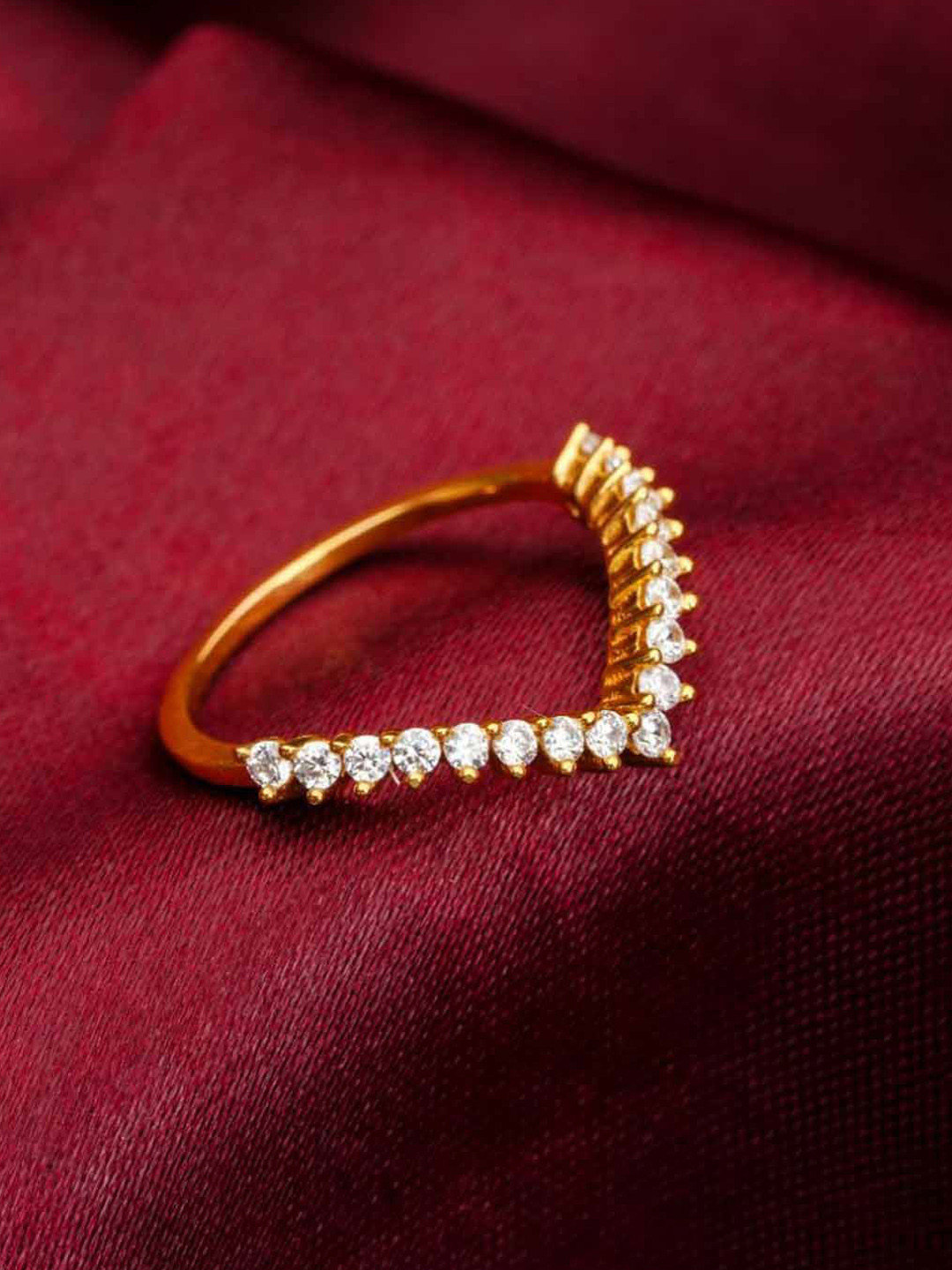 Soraya Luxe 925 Sterling Silver Gold-Plated CZ Studded Finger Ring
